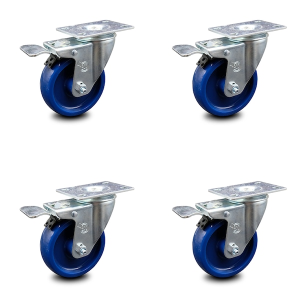 4 Inch Solid Polyurethane Swivel Top Plate Caster Set with Total Lock Brake SCC